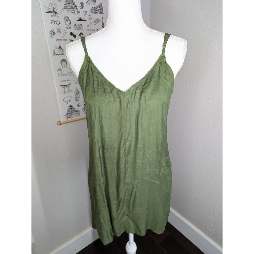 Free People Green Mini 2 Pc Tunic Dress W/ Slip Size S Fairycore Witchy Boho - Picture 7 of 8